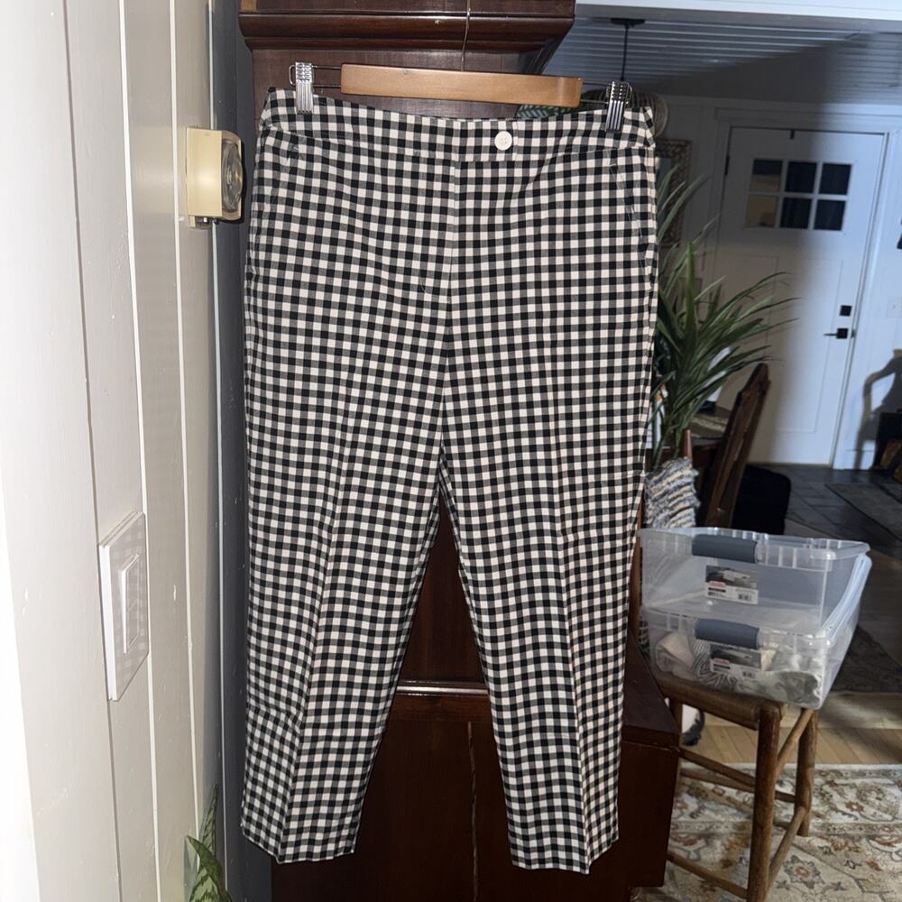 Talbots White Black Gingham Cropped Capri Pants Stretch Cotton Spandex Size 8